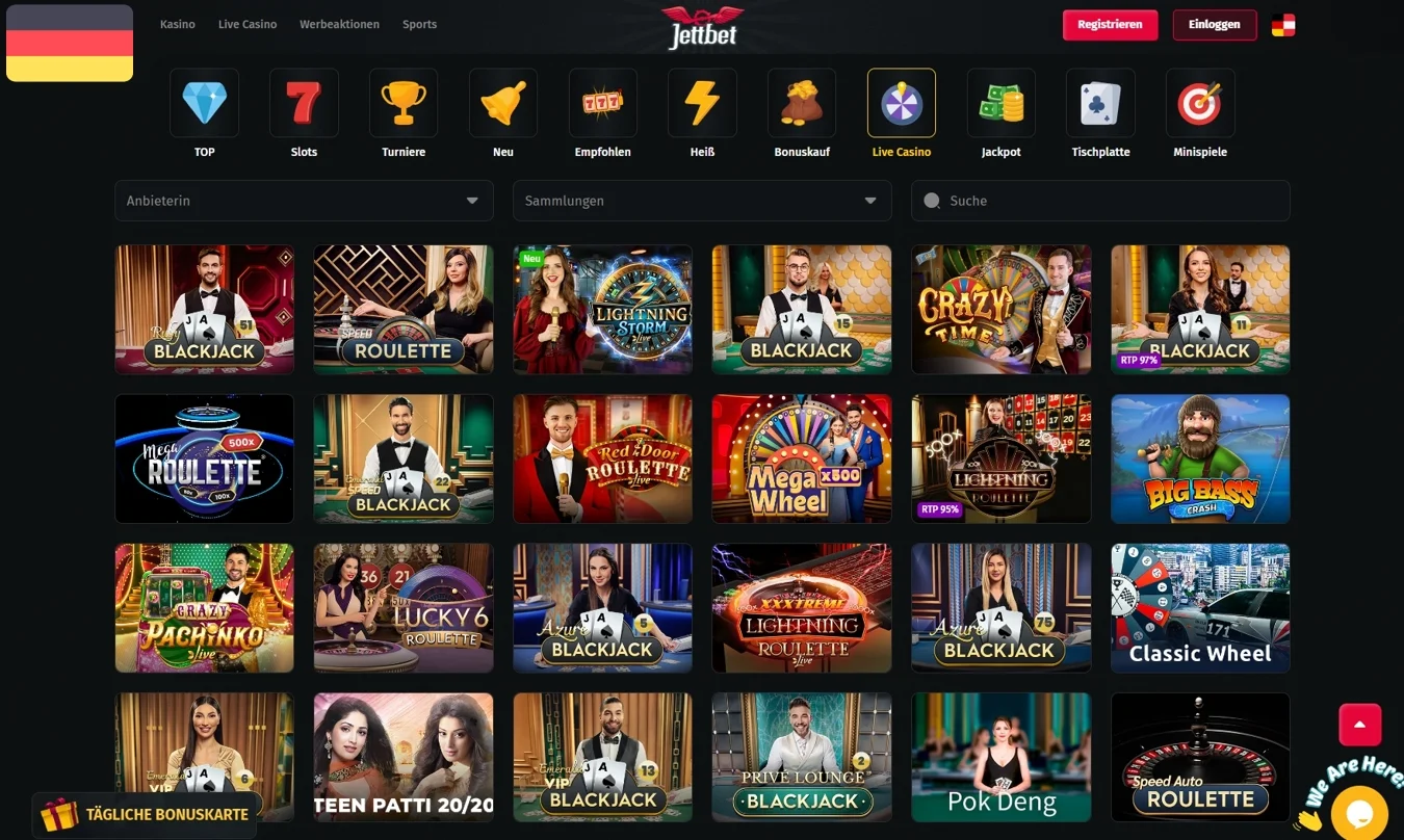 Live Casino Tische bei JettBet Evolution