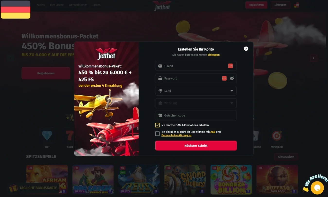 JettBet Casino Anmeldung
